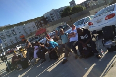 The homeless hair cutting line on Easter in downtown San Diego Streets of Hope homeless event