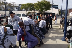 Cutting the homeless hair in downtown San Diego at our Easter event