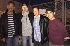 Andre Reed, Joe Gartman, Bobby B. and J Carlos Rico serving San Diego's homeless downtown.