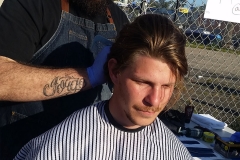 Homeless man Gordy getting a haircut at our special homeless event.