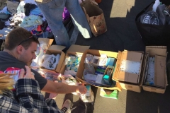 Getting ready to pass out toiletries and hygiene products on Easter in San Diego