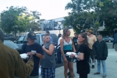 San Diego's downtown homeless community lining up for a hot meal