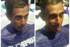 Homeless San Diego man hair cutting before and after - look at that smile