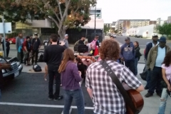 Dan speaking to San Diego's homeless on the streets.
