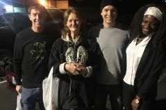 Parker, Dan and Charlene with Lisa, a homeless woman who got new sneakers!