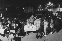 Hair cutting area and food station on the streets of San Diego feeding the homeless on Thanksgiving.