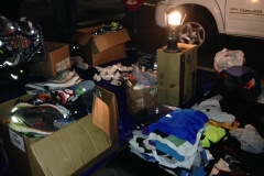 Just a few of the clothing and other donations for the homeless Thanksgiving event. Thanks RoadRunnerSports.com for the 120 pairs of running shoes!