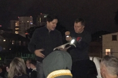 Streets of Hope volunteer, Dan, talks about the birth of Jesus on Christmas to the homeless in downtown San Diego.