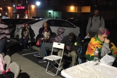 The waiting room section for homeless haircuts on Christmas in downtown San Diego.