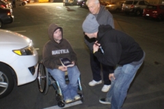 Joe and Mark talk to a homeless man on the streets of San Diego.