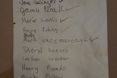The list of homeless people who David massaged at the Streets of Hope San Diego Easter event