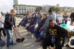 The amazing homeless hair cutting team gets the job done on Easter.
