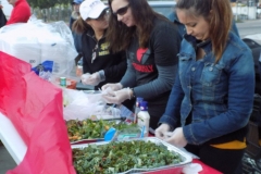 Preparing a hot meal to be served to the homeless on Easter.