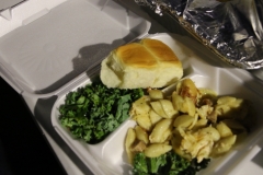 Bread, salad, mac and cheese with chunks of ham for our Easter homeless meal.