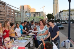 Serving food to the homeless downtown.