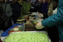 Preparing the Thanksgiving meal for the homeless downtown.