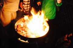 Cooking hamburgers for the homeless in downtown San Diego.