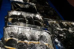 The hot meal for the homeless on Christmas just before it's served.