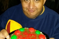 Our homeless friend David with his birthday cake