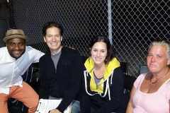 Noel, Dan and Kasey with our homeless friend Mamma Bear on the streets downtown.