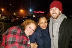 Deborah, Keshia and Joe staying warm at Streets of Hope San Diego homeless Christmas event.
