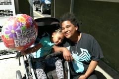 Little homeless girl Lauren and her mom LaQuitas on Lauren's birthday on the streets downtown San Diego