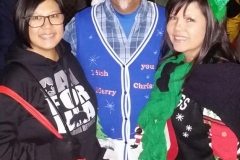 Ugly Christmas sweaters on the streets of downtown San Diego while we feed the homeless.