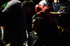 A homeless girl gets her haircut at our Christmas homeless event.