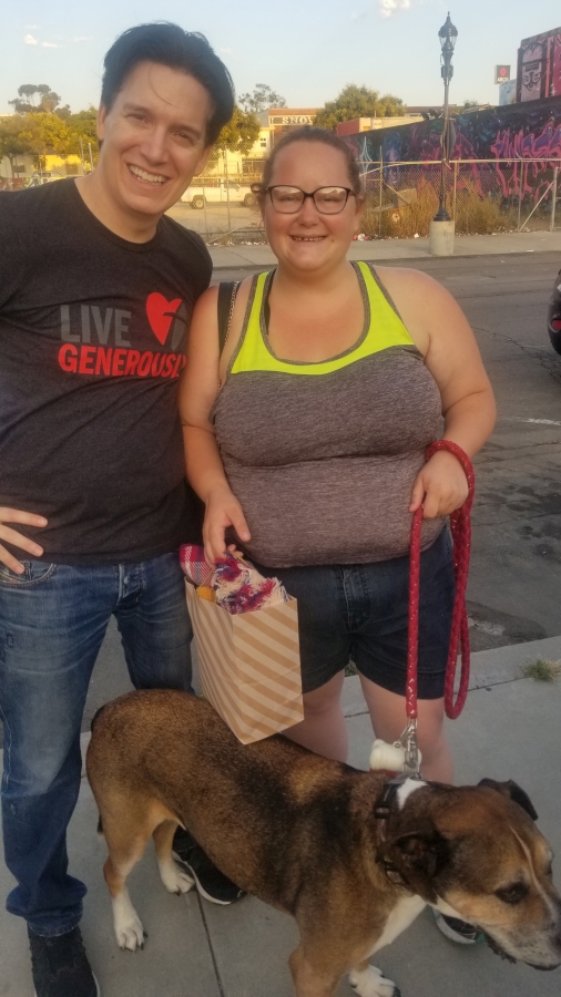 Dan passes out a care bag to Deb made by a staff member of Newport Pacific