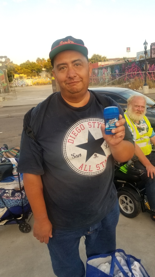 Our homeless friend David appreciated his new deodorant.