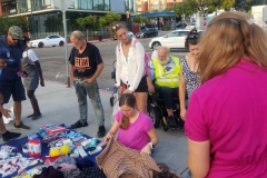 Jenn helps organize the many donations provided by Newport Pacific for San Diego's homeless