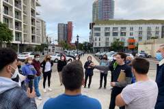 Volunteers getting ready to give San Diego's homeless tents and sleeping bags.