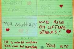 Encouraging notes Alyssa and Kayla made for the homeless.