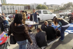 Getting ready to pass out clothing donations for the homeless on Easter.