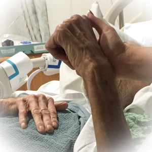 Holding hands with Don during a San Diego VA hospital visit