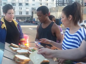 Making sandwiches for San Diego downtown homeless