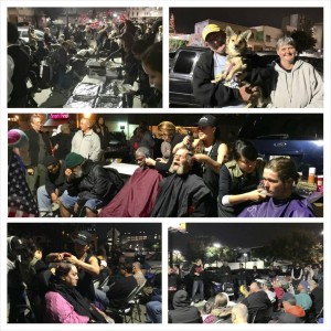 Homeless hair cutting downtown during Christmas event