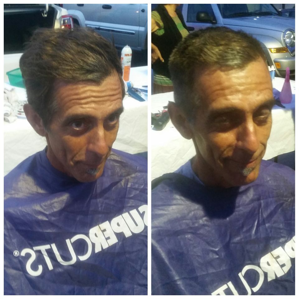 Homeless San Diego man hair cutting before and after - look at that smile -  Streets Of Hope San Diego