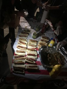 Making Hot Dogs for downtown San Diego's homeless.
