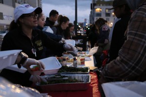 Passing out food to the homeless on Easter.
